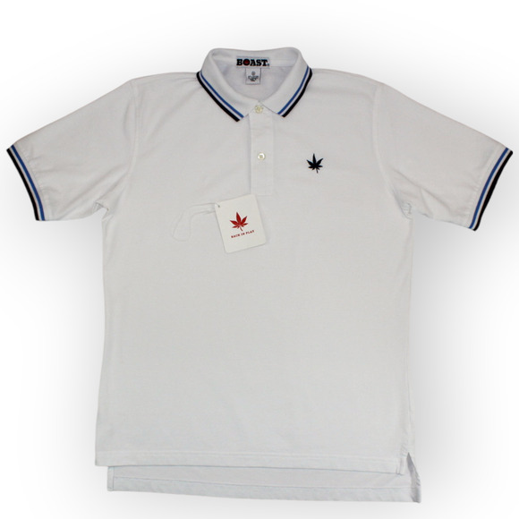 BOAST (M) Tipped Pique Polo White-Navy-Carolina Blue Cotton~Spandex Tennis - Picture 8 of 11
